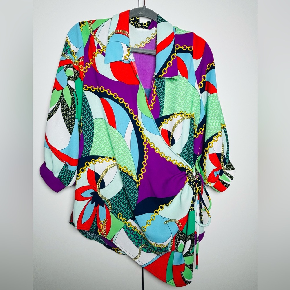 Colorful wrap shirt